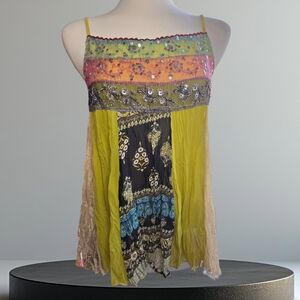 WITH LOVE Women Boho Beaded Embroidered Tunic Sequin Multicolor   Sz: M / L